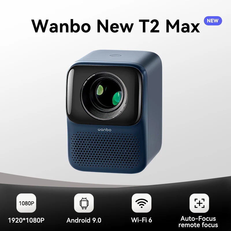 Projetor Wanbo portátil, T2 max, 1080p, full hd, android 9.0, mini, wi-fi, foco automático, 450ansi, som hi-fi, para casa e ao ar livre