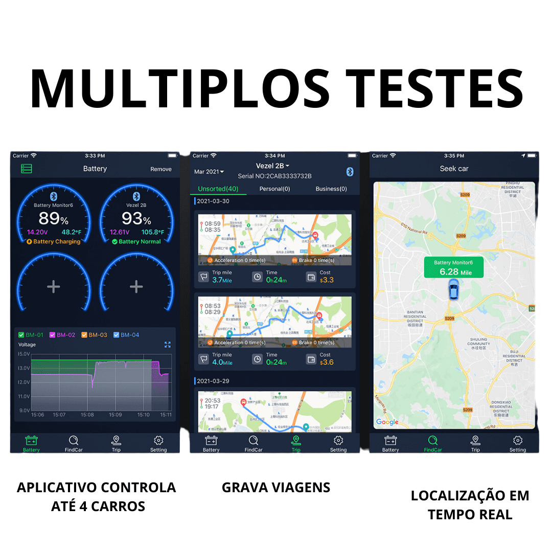 Monitor de Bateria Inteligente Bluetooth para Veículos
