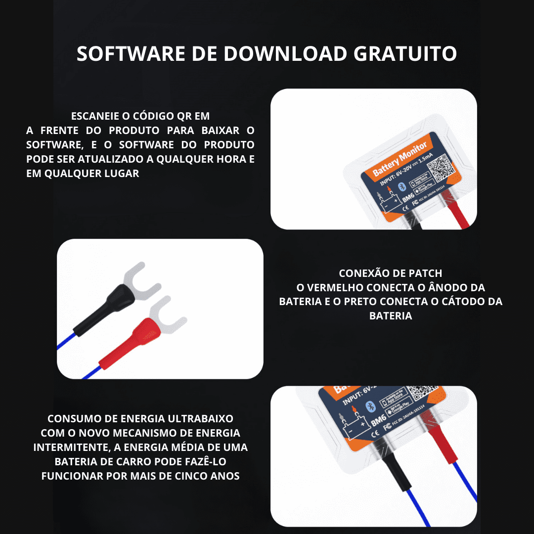 Monitor de Bateria Inteligente Bluetooth para Veículos