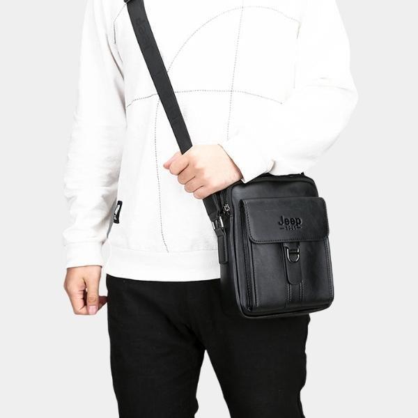 Bolsa JEEP-BULUO em Couro Bag Masculina de Ombro com Fecho Metal