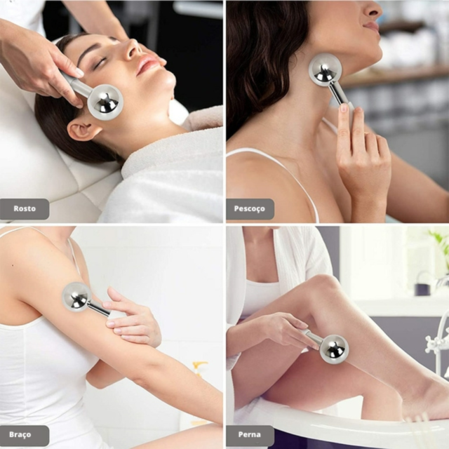 Massageador Facial Em Aço Inoxidável