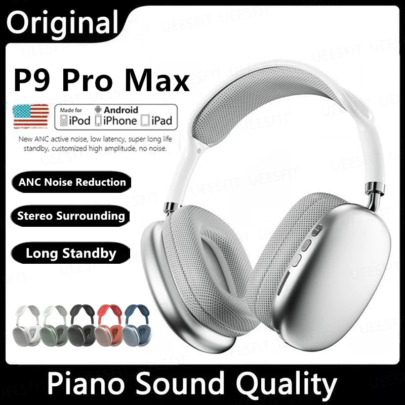 P9 Pro Air Max Sem Fio Bluetooth Auscultadores, Cancelamento de Ruído, Mic Pods, Over Ear, Sports Gaming Headset para Apple, Original
