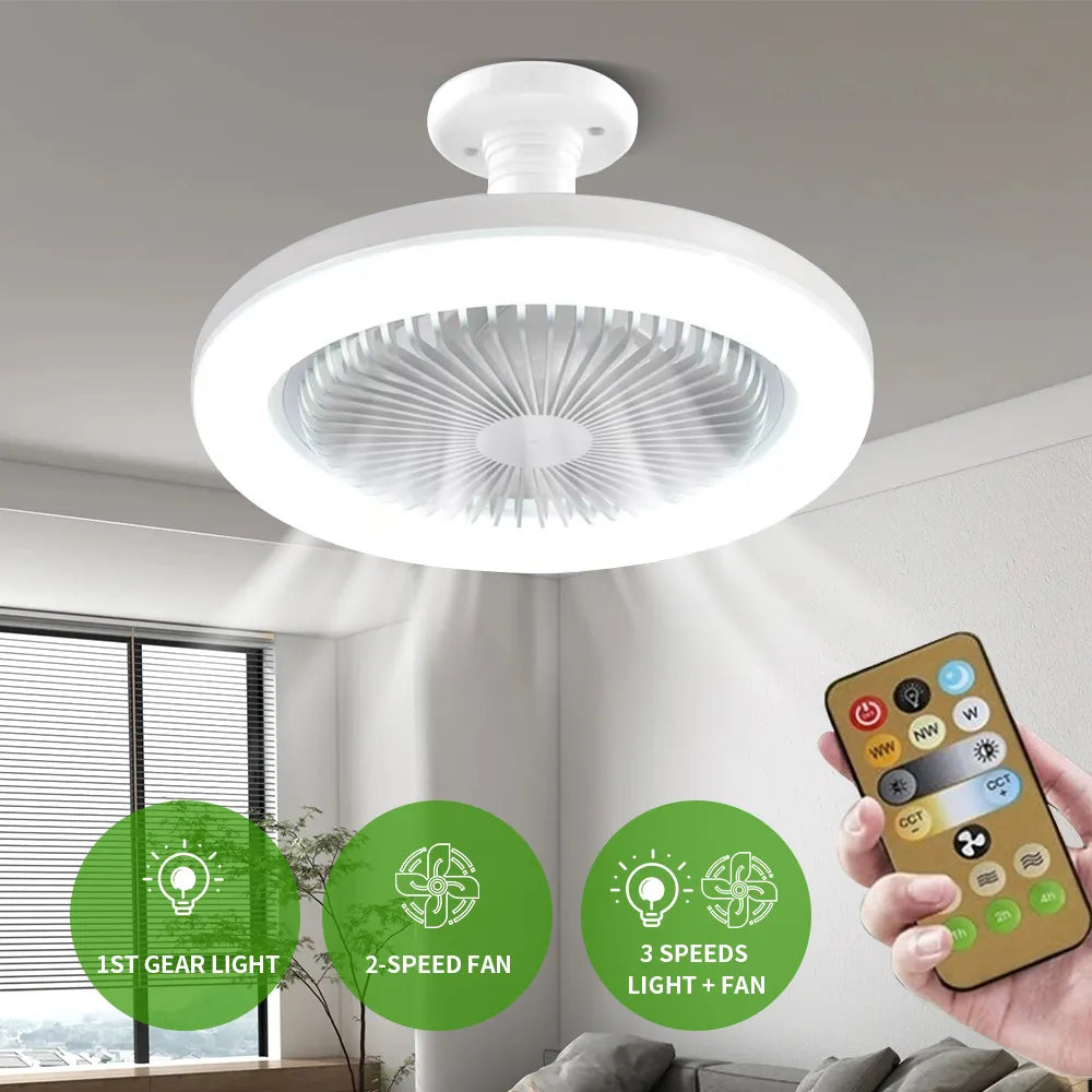 Ventiladores de teto inteligente silencioso com controle remoto e luz, lâmpada LED, E27 (Brasil)