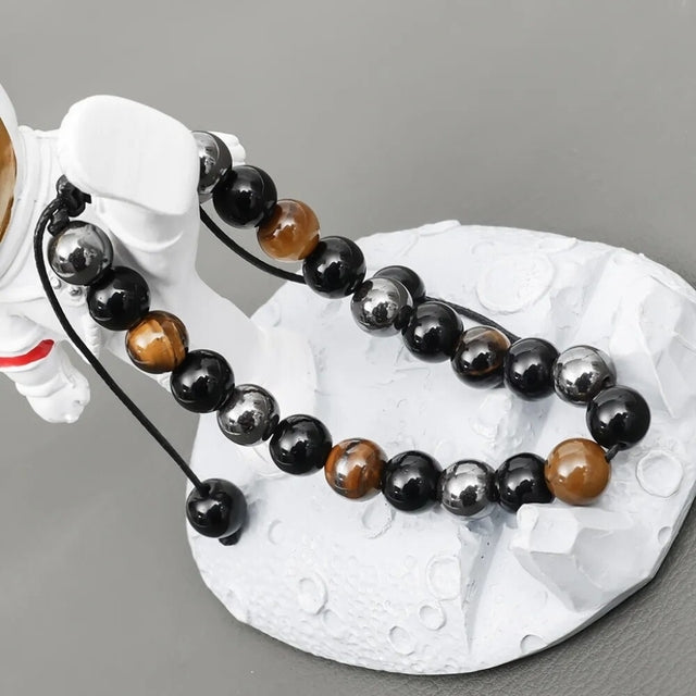 Pulseira De Contas Hematita Ajustável