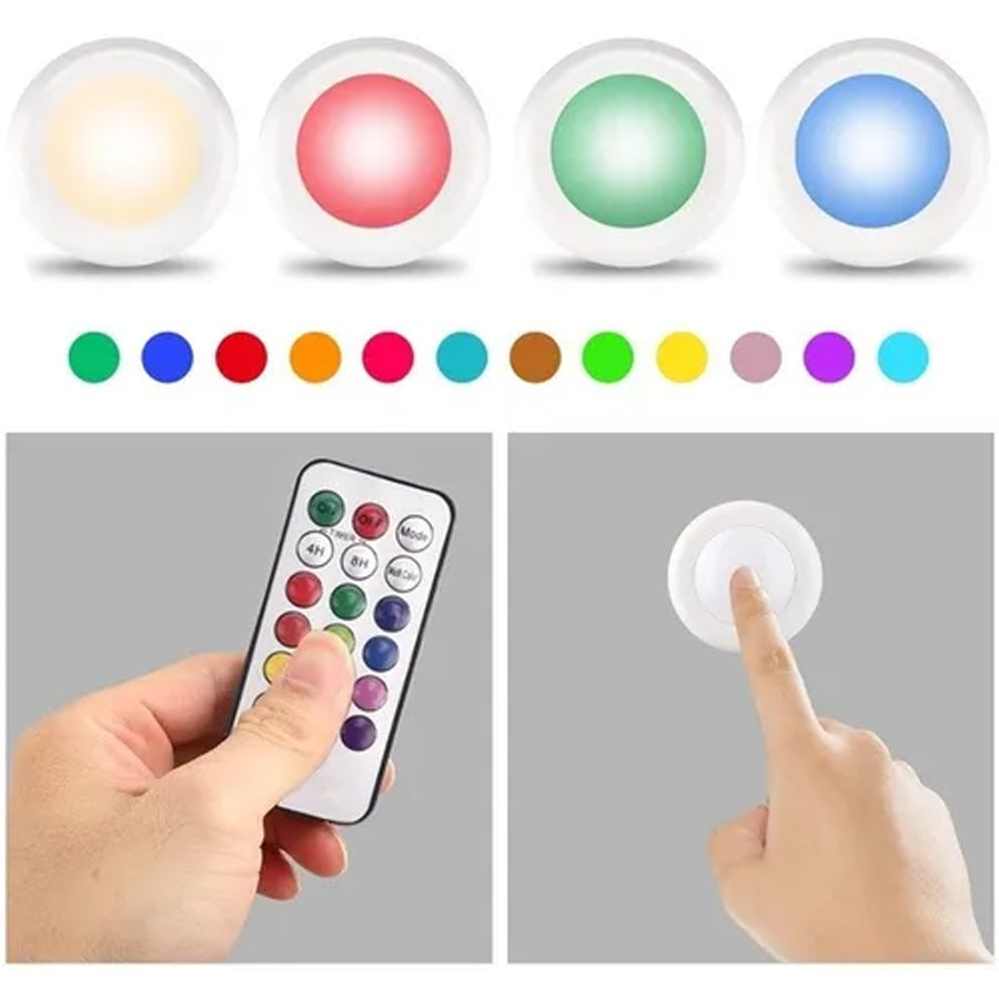 STO110 - 3 Lampadas Luminaria Led RGB Controle Remoto Para Armario