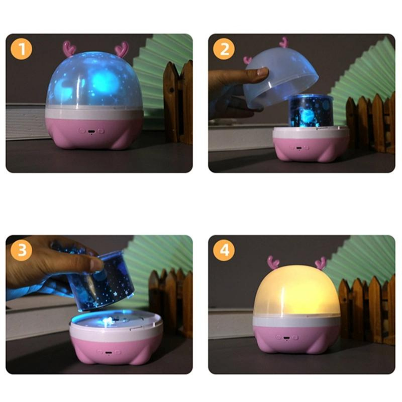 Luminaria De Mesa Infantil Projetor Luzes Abajur 360 Lilas