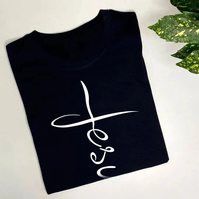 Jesus cruz printe tshirt religião cristã camiseta religião fé topos feminino casual hipster streetwear camiseta