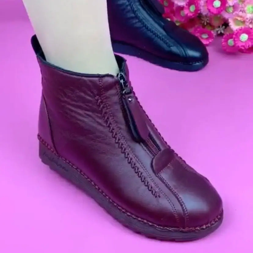 Botas Para Mulheres | Botas Inverno De Tornozelo Moda Quente Botas | Confortável e Antiderrapante | Fechamento De Zíper Frontal | Calçados Femininos