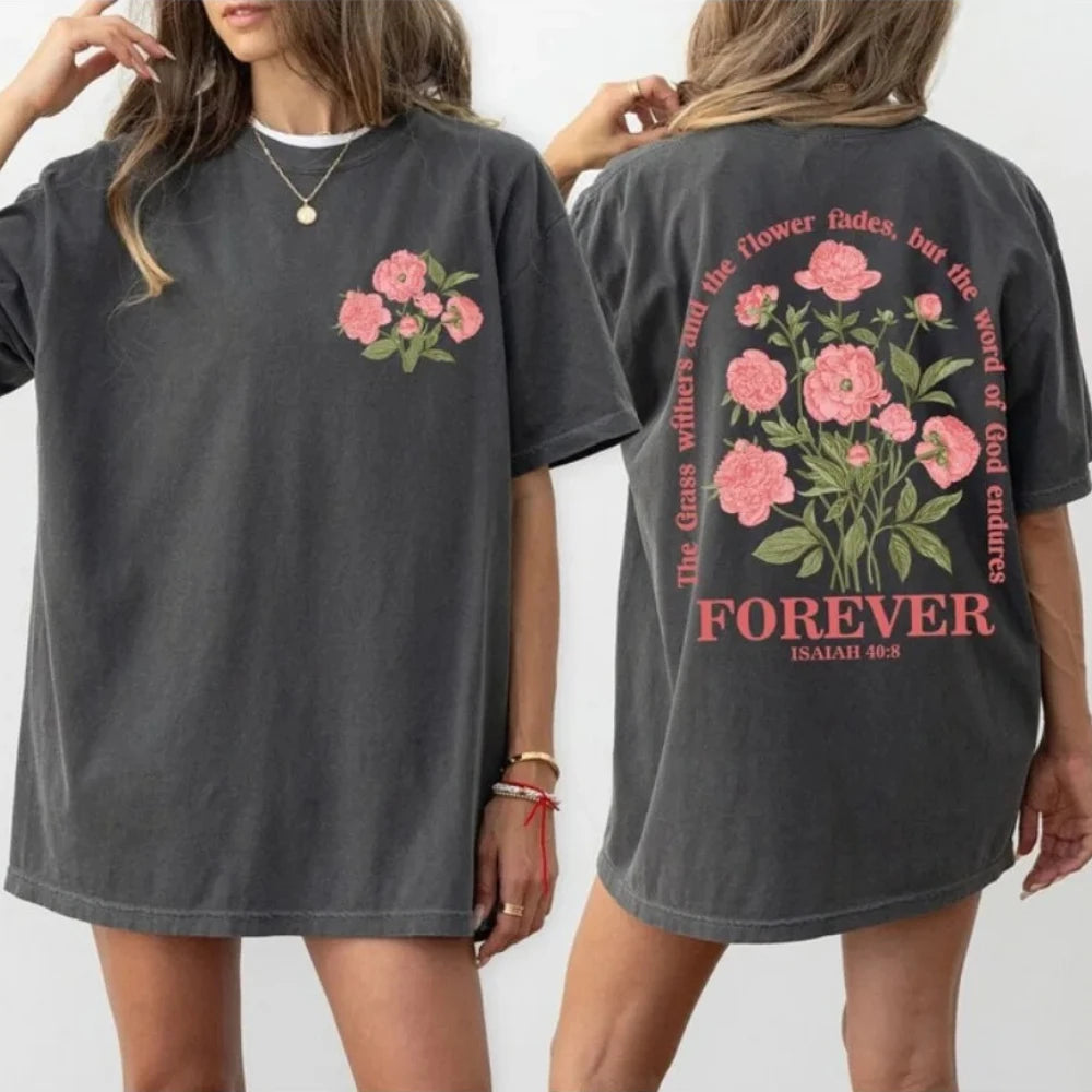 Boho cristão camisa feminina versículo da bíblia camiseta jesus vestuário vintage floral camiseta flor gráfico algodão roupas na moda