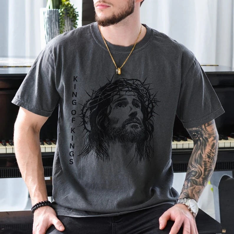 Rei dos Reis Jesus Camisa Eligiosa Camiseta Presente para Ele Camiseta Gráfica Baseada por Fé Mens Cristão Adulto Batismo Presente Tops de Algodão