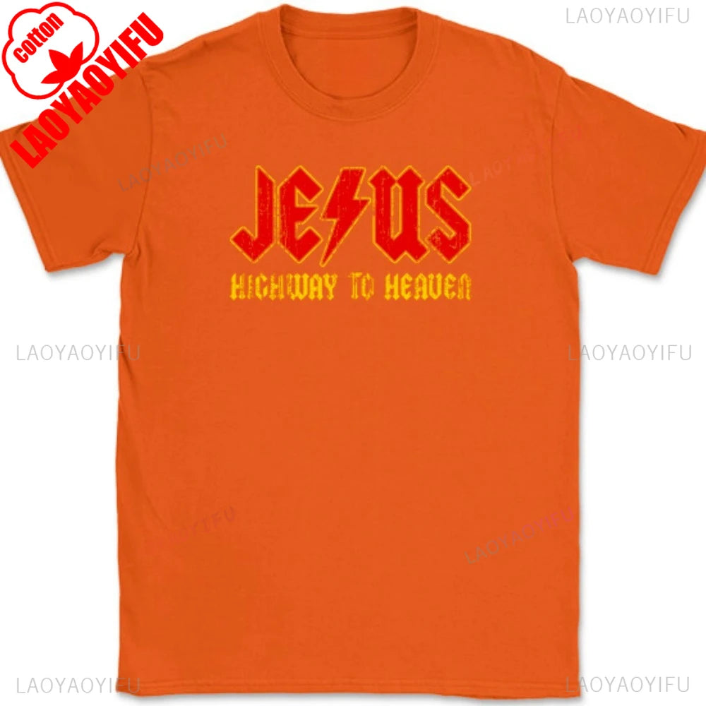 Jesus rodovia para o céu camiseta engraçado cristão deus elogio religioso masculino camisetas unisex design criativo verão camiseta