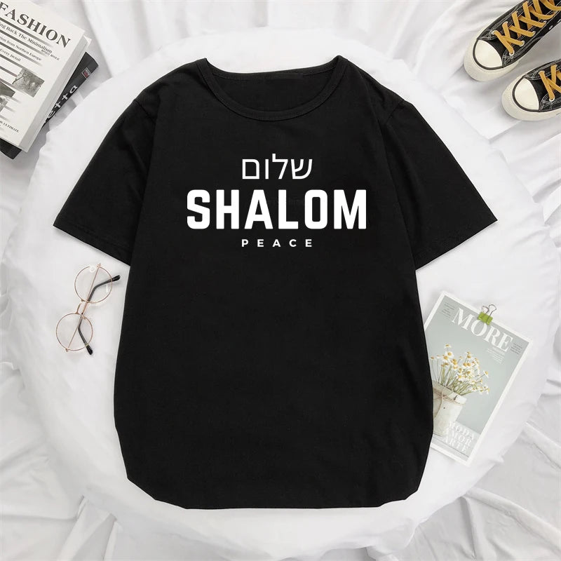 Camiseta masculina e feminina de língua grega hebraica, Streetwear casual, estampa de letras, T-shirt, Paz, Jesus Cristo, Judeu, Shalom