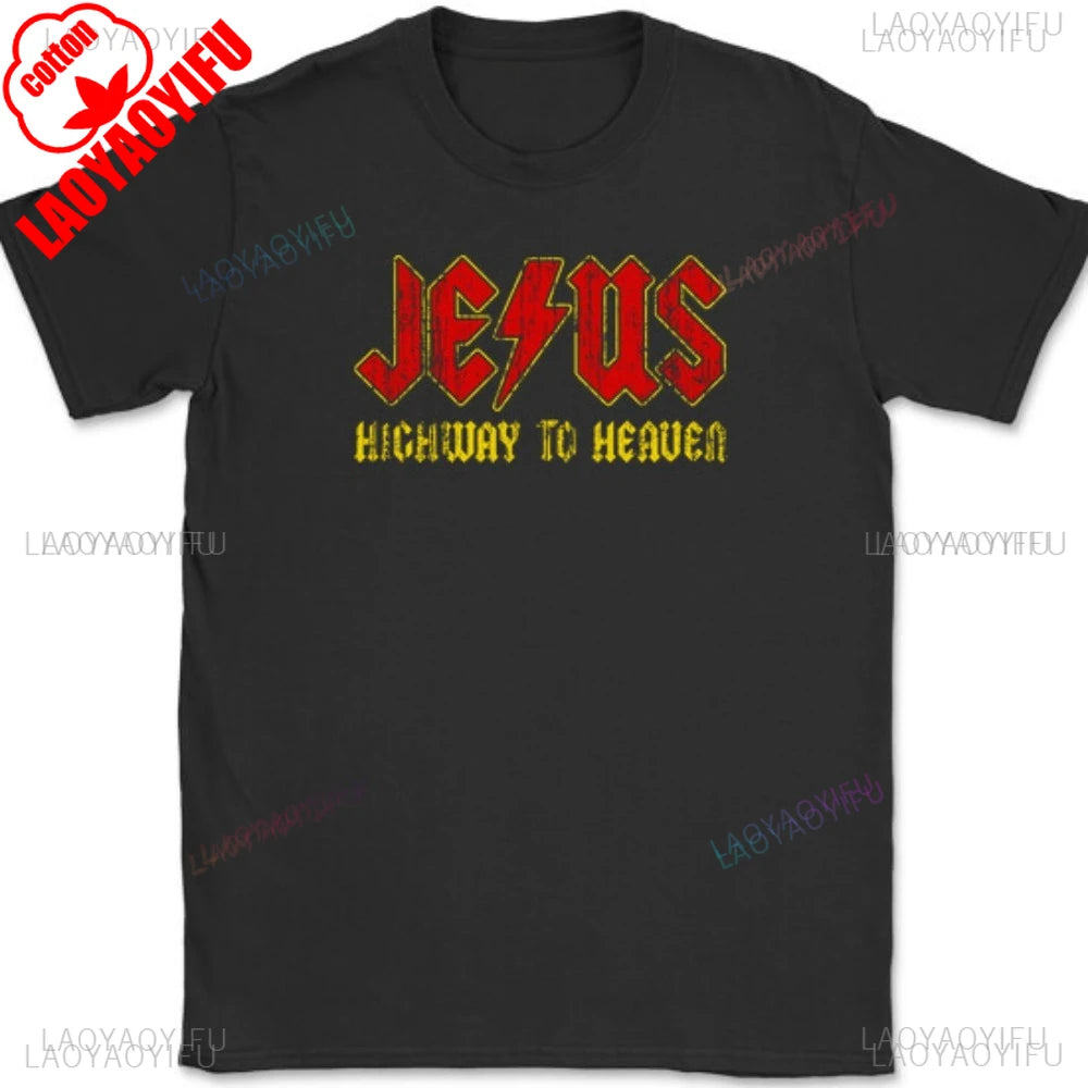 Jesus rodovia para o céu camiseta engraçado cristão deus elogio religioso masculino camisetas unisex design criativo verão camiseta