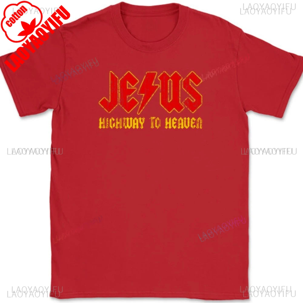 Jesus rodovia para o céu camiseta engraçado cristão deus elogio religioso masculino camisetas unisex design criativo verão camiseta