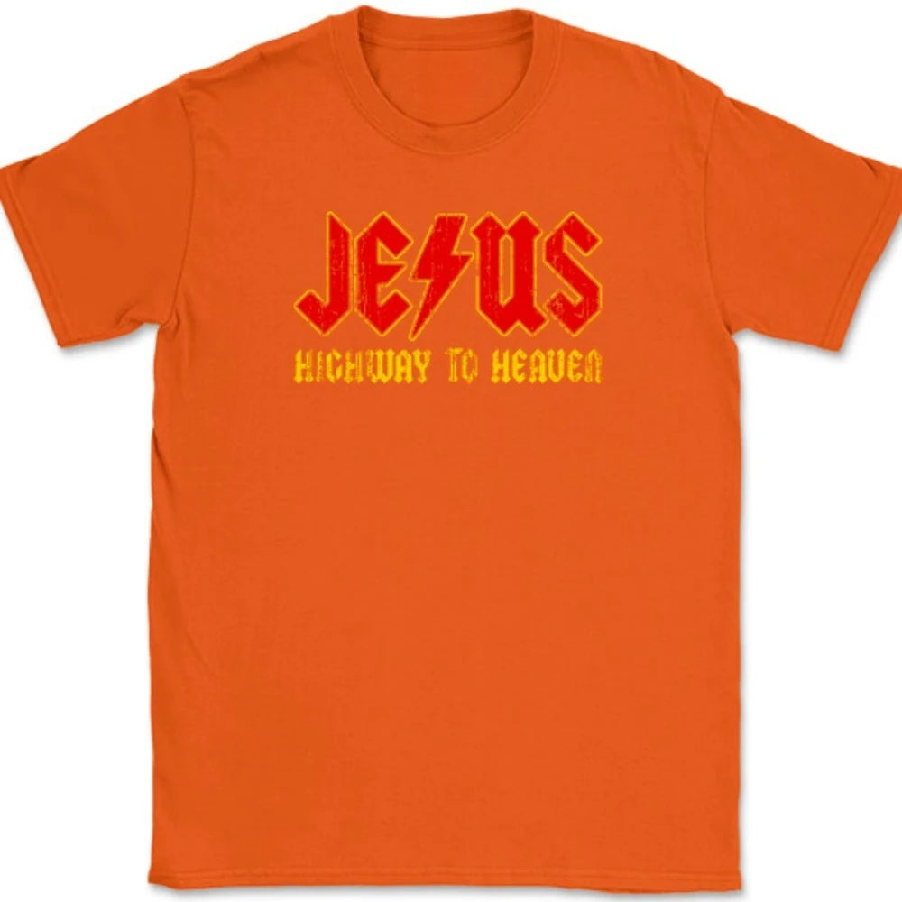 Jesus rodovia para o céu camiseta engraçado cristão deus elogio religioso masculino camisetas unisex design criativo verão camiseta