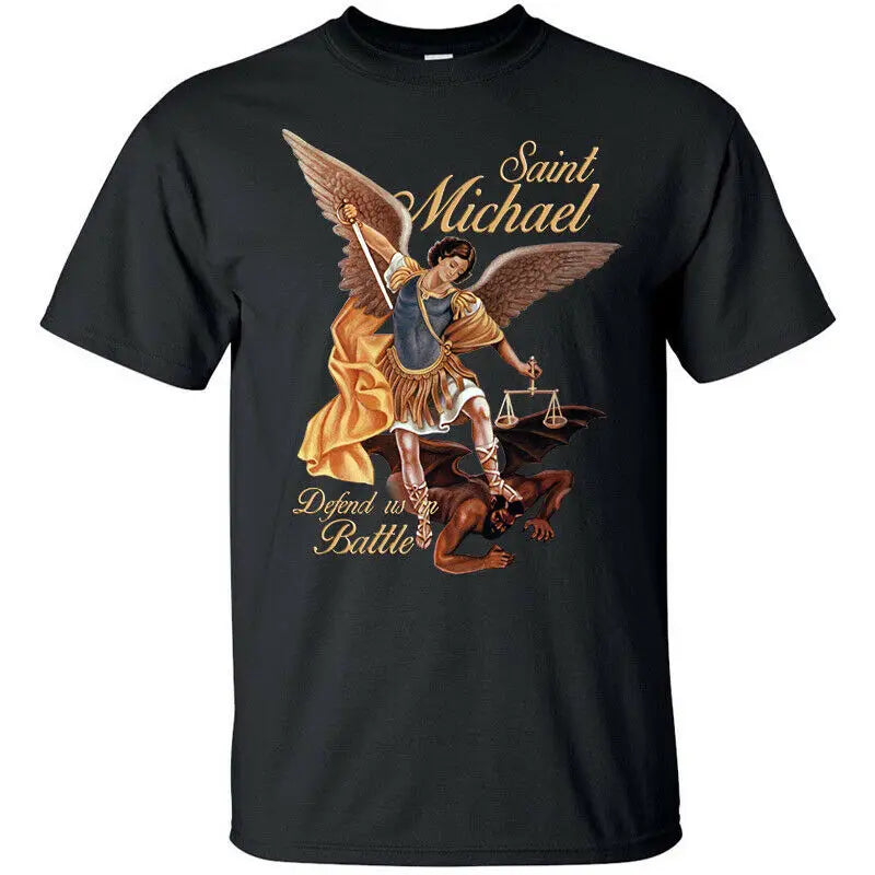 Saint Michael Católica T-Shirt para Homens, Defenda-nos na Batalha, Christian T-Shirt de manga curta de colar redondo camiseta de algodão, unisex, tamanho s para 3xl, novo, verão