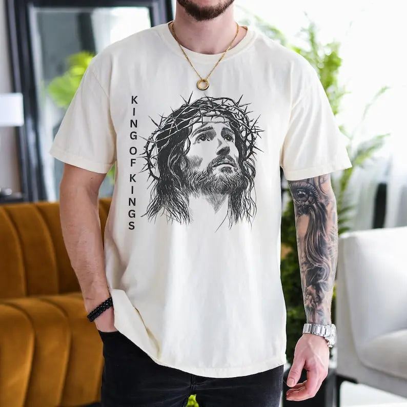 Rei dos Reis Jesus Camisa Eligiosa Camiseta Presente para Ele Camiseta Gráfica Baseada por Fé Mens Cristão Adulto Batismo Presente Tops de Algodão
