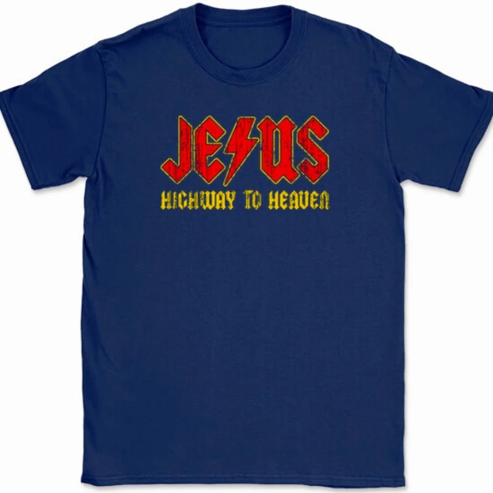 Jesus rodovia para o céu camiseta engraçado cristão deus elogio religioso masculino camisetas unisex design criativo verão camiseta