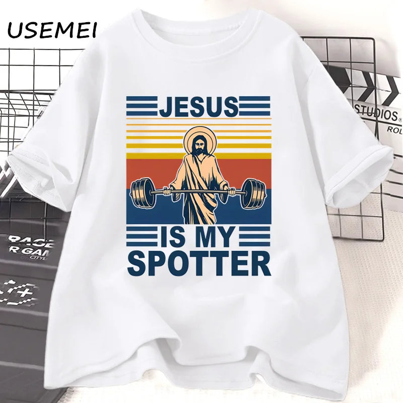 Fitness jesus é meu observador camiseta masculina casual vintage fé religiosa ginásio t camisa cristão engraçado fé tshirt roupas de algodão