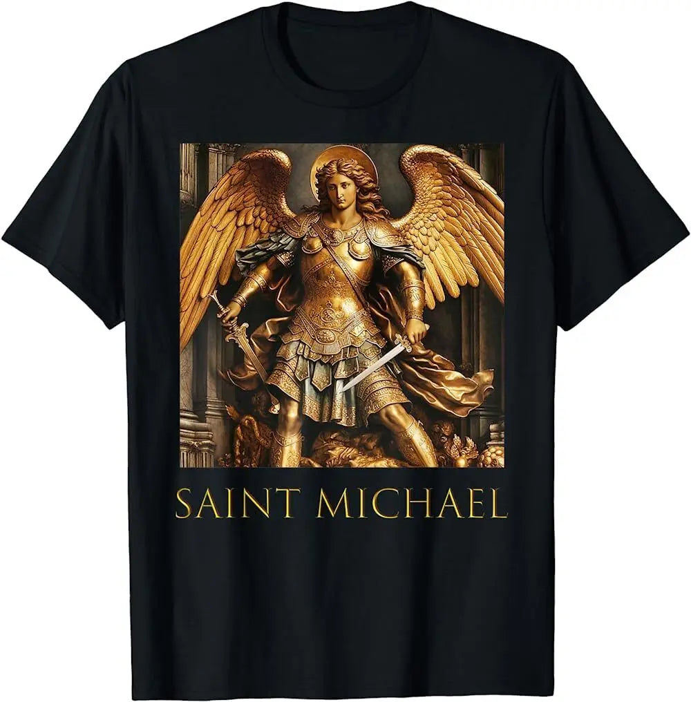 T-shirt de São Miguel Arcanjo para homens e mulheres, ouro escuro, clássico, tops vintage, camiseta, ideia do presente cristão, melhor para comprar