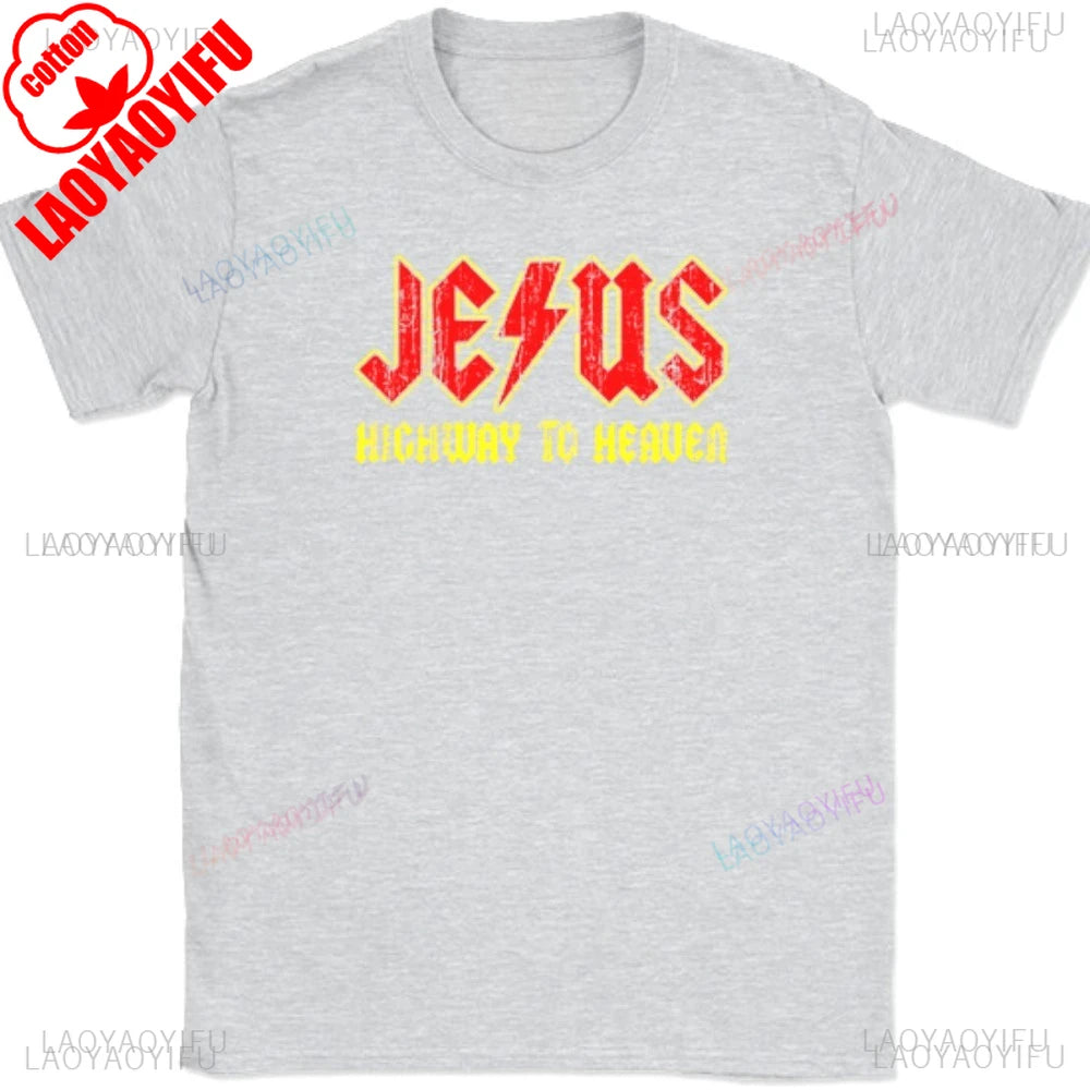 Jesus rodovia para o céu camiseta engraçado cristão deus elogio religioso masculino camisetas unisex design criativo verão camiseta