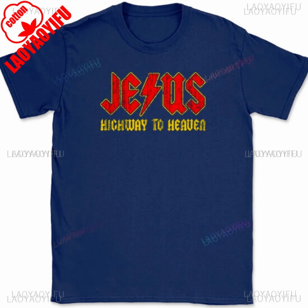Jesus rodovia para o céu camiseta engraçado cristão deus elogio religioso masculino camisetas unisex design criativo verão camiseta