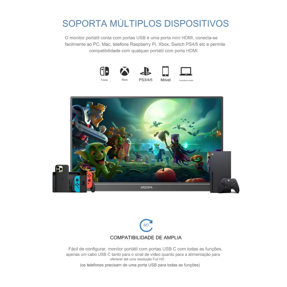 Monitor Portátil 16.1 Full Hd 144hz 1080P Arzopa