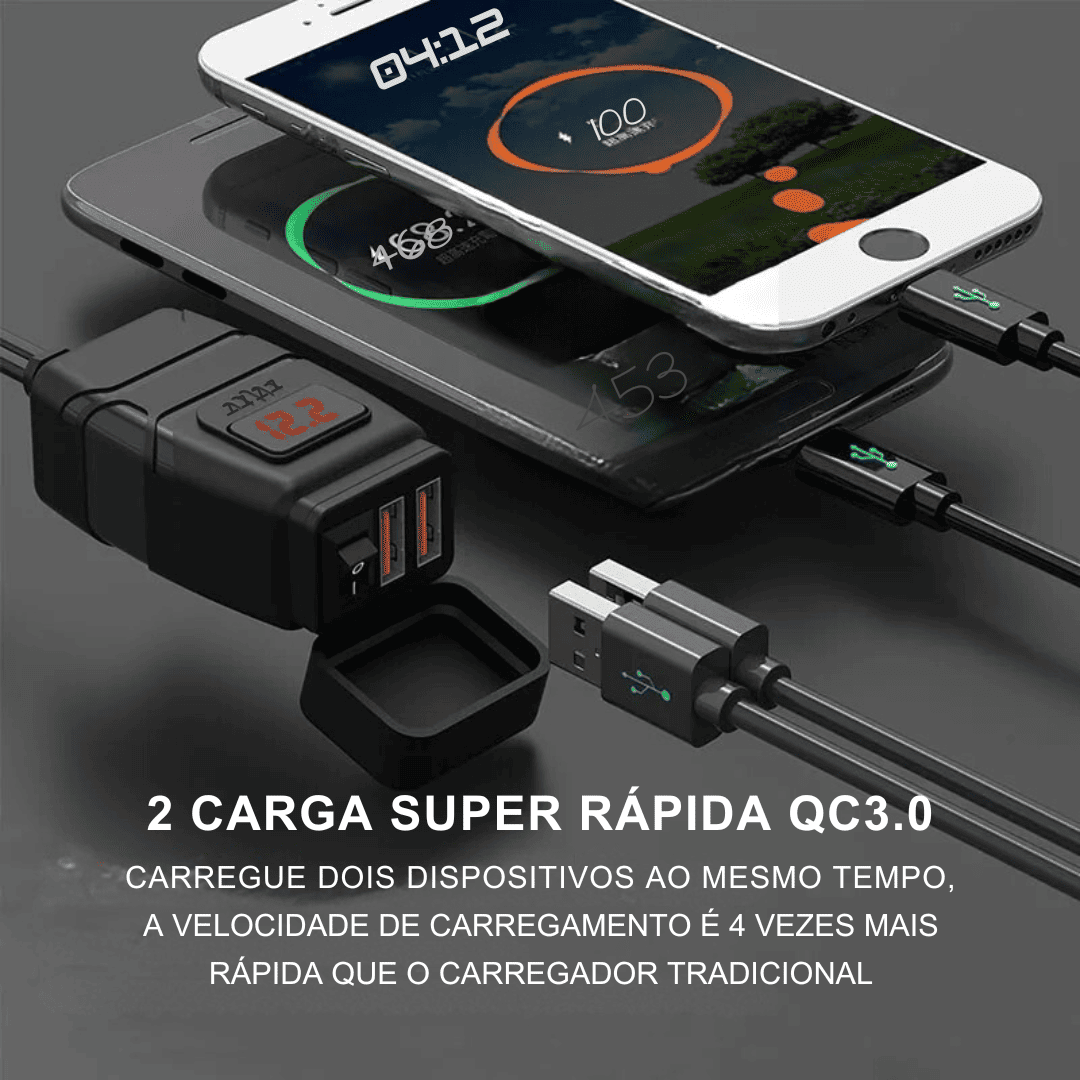 Carregador de Guidão para Moto QC3.0