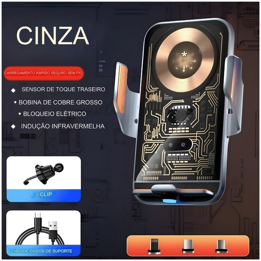 Carregador e Suporte Veicular Wireless com Indução 15w
