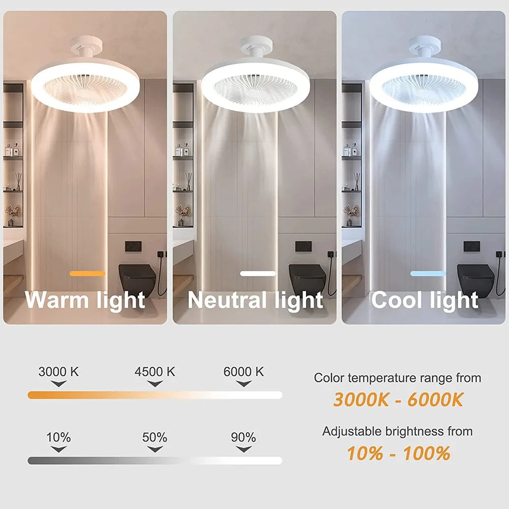 Ventiladores de teto inteligente silencioso com controle remoto e luz, lâmpada LED, E27 (Brasil)