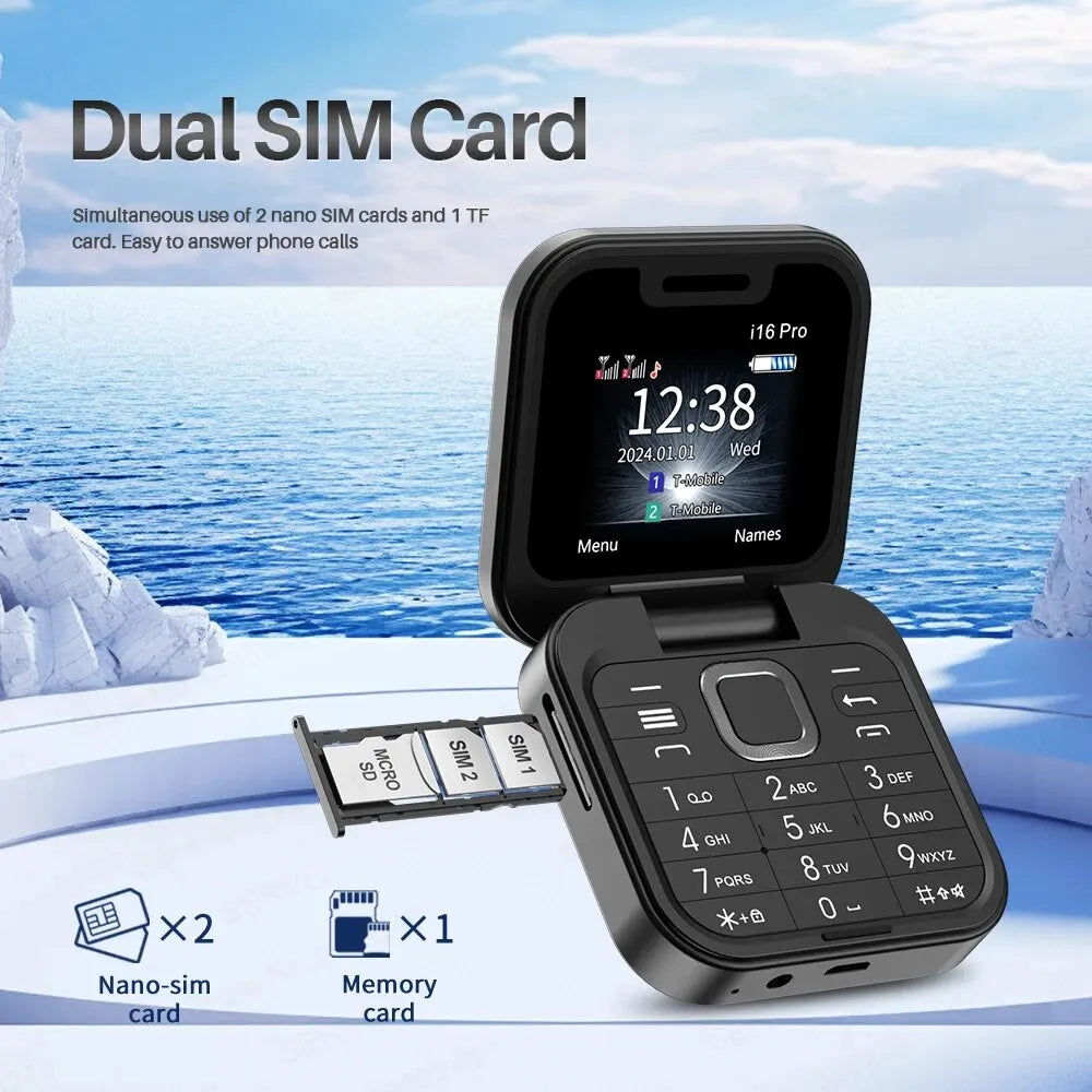 Celular Dobrável SERVO-I16 Pro Mini  2G GSM, Dual SIM Card, Discagem Rápida, Video Player, Magic Voice, 3.5mm Jack, FM, Small Flip
