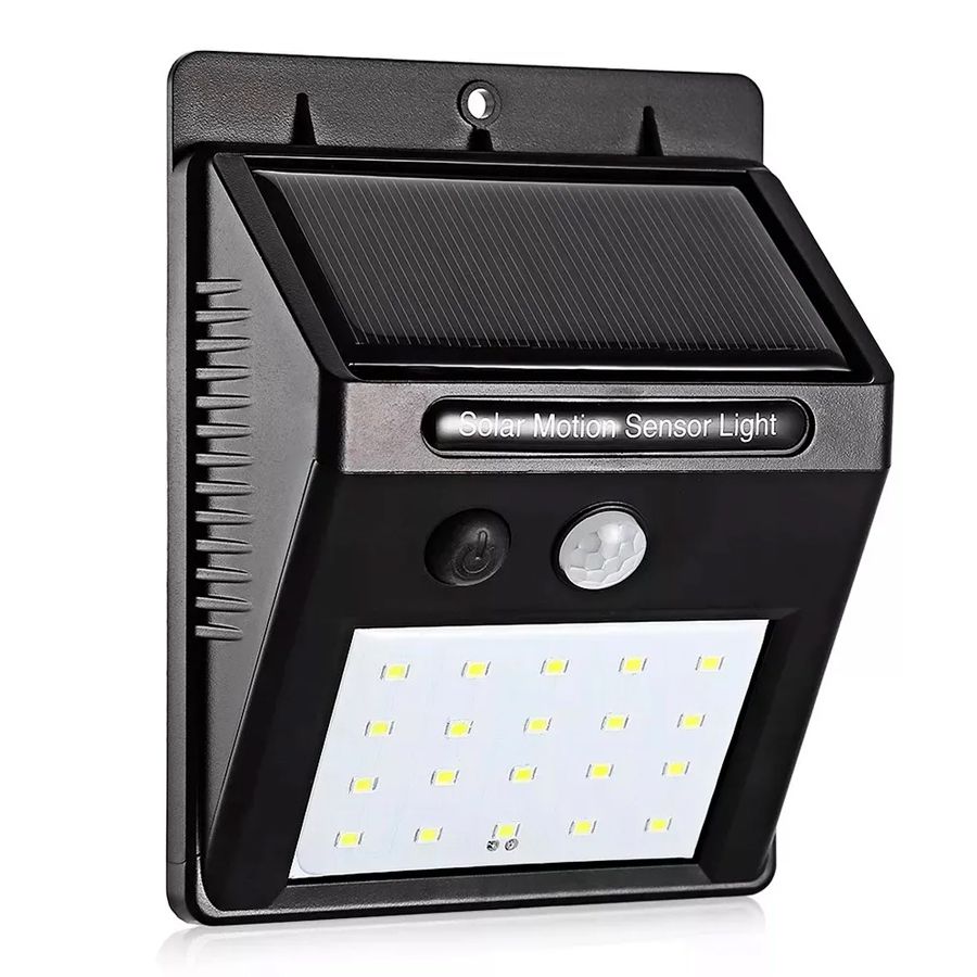 Luminaria Parede Solar 30 Leds Sensor Movimento Luz Preto