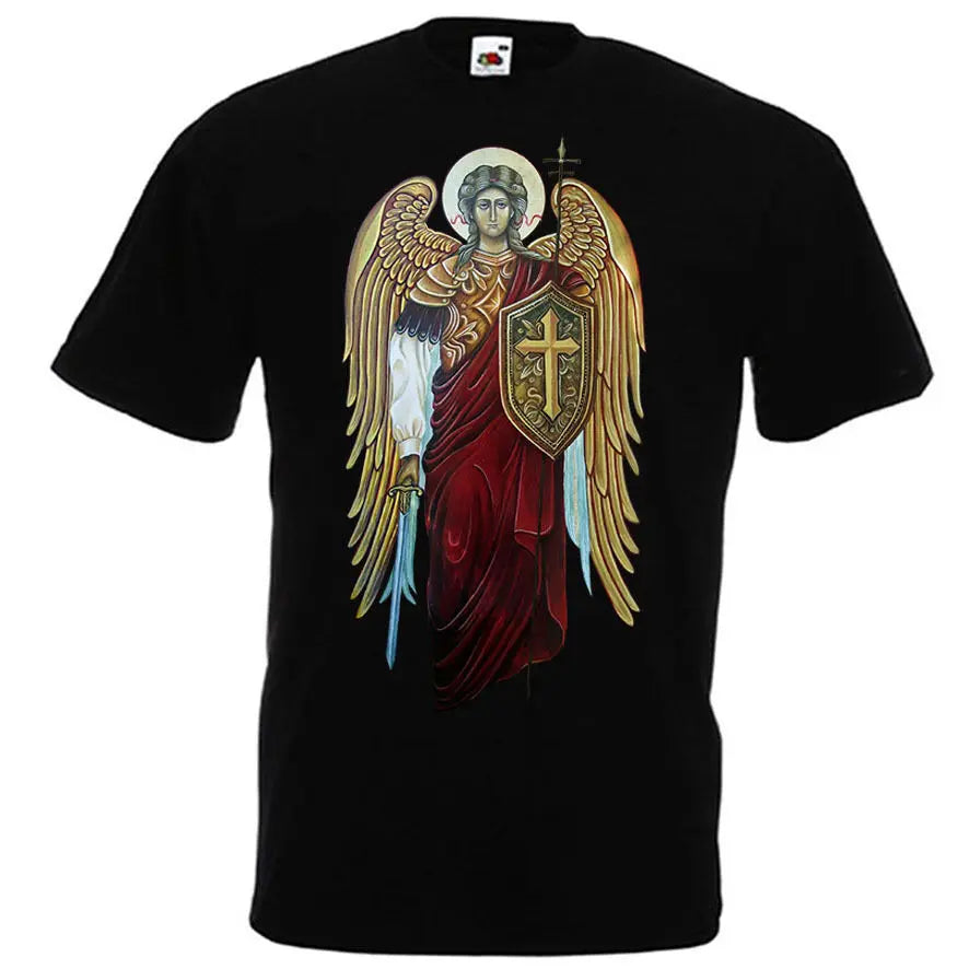 Saint michael o arcanjo cavaleiro de deus católico cristão camiseta preto t camisa masculina manga curta topo harajuku streetwear