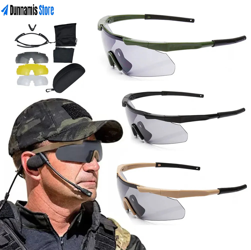 Óculos Militar Tático&nbsp;JSJM CS (à prova de vento) | Óculos De Tiro HD 3 Lentes&nbsp; | Motocross Motocicleta Montanhismo Óculos de Proteção Especial.