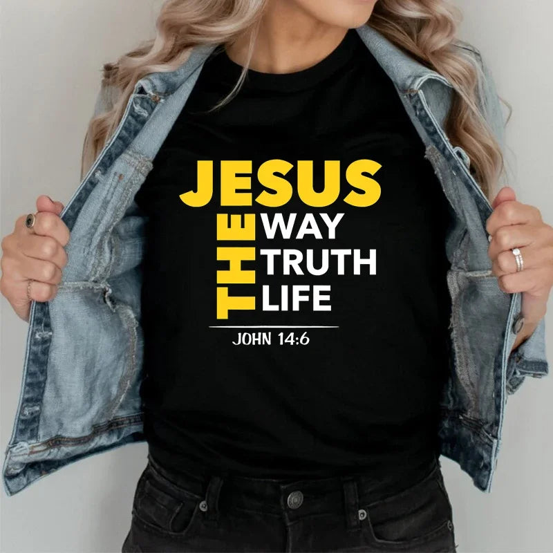 Jesus a maneira verdade vida impressa novo estilo feminino t camisa religião cristã slogan topos crente orar deus senhora roupas de verão