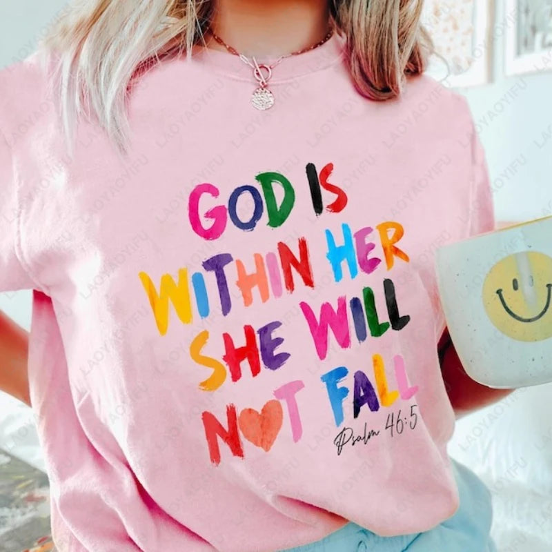 Deus está dentro da sua mulher camisa versículo da bíblia cristã camisetas na moda topos religiosos estéticos citação espiritual cristã algodão tshirt
