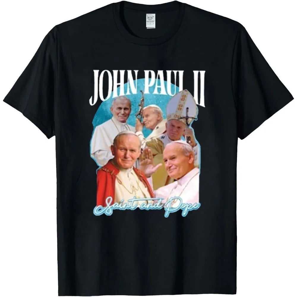 Papa john paul ii camiseta católica santo gráfico camiseta retro cristão camisa religiosa à base de fé presente vaticano papa vestuário