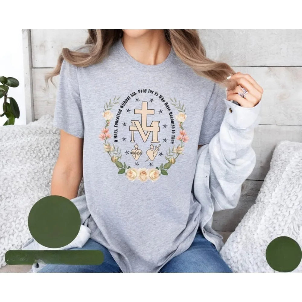 ‌ Verão virgem maria camiseta feminina algodão vestuário religioso cristão unisex o-pescoço rua moda de manga curta roupas femininas