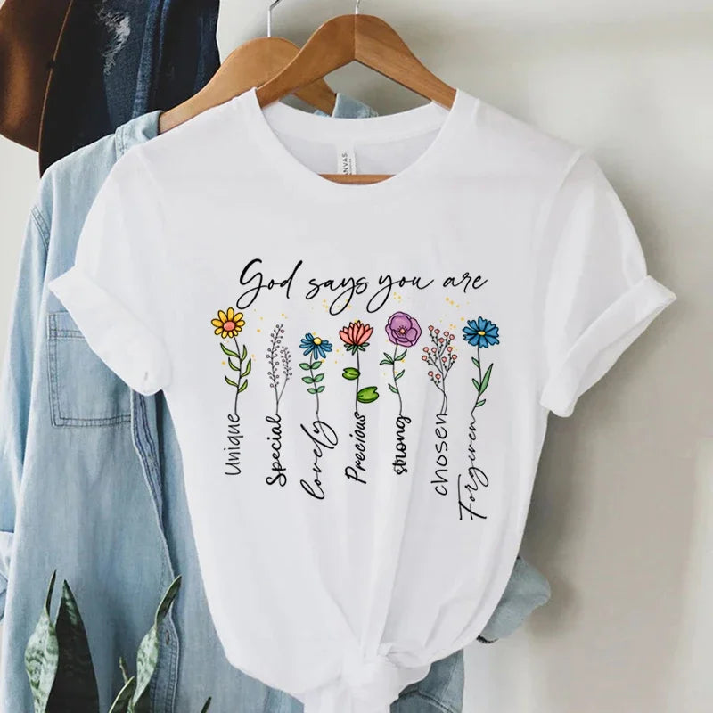 Deus diz você é impressão única t camisa feminina música evangelho moda streetwear topos vintage religião fé cristão camisetas tshirt