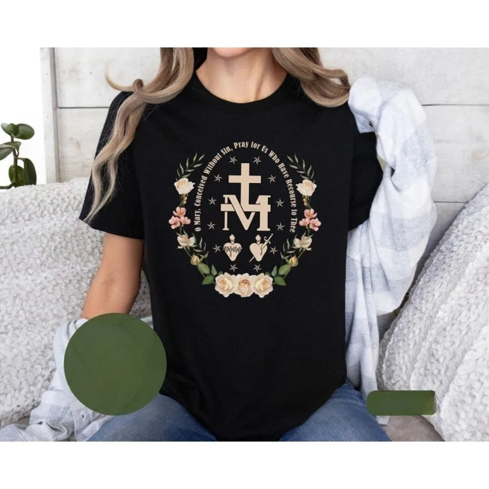 ‌ Verão virgem maria camiseta feminina algodão vestuário religioso cristão unisex o-pescoço rua moda de manga curta roupas femininas