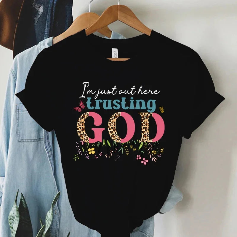 Eu sou apenas autores confiando deus impressão t camisa vintage cristão camisetas femininas manga curta fé camisa verão religioso tshirt