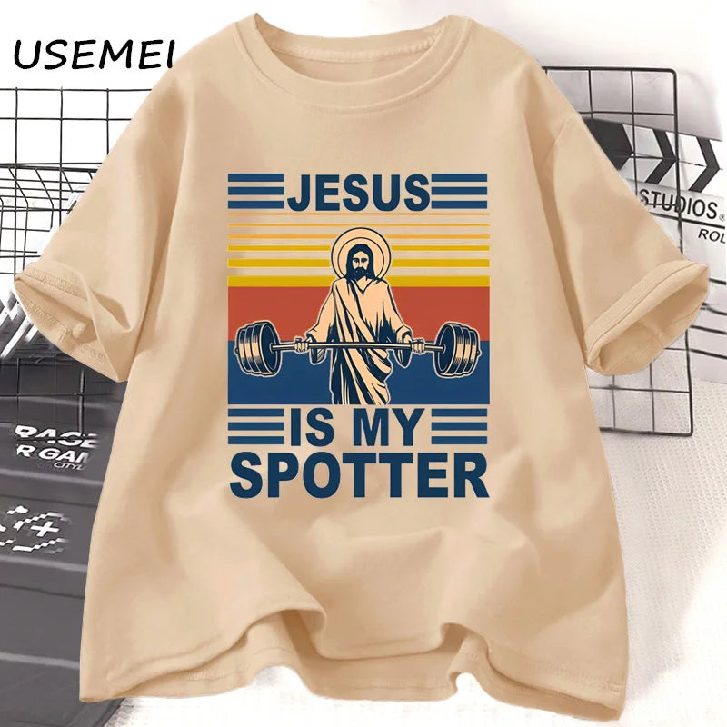 Fitness jesus é meu observador camiseta masculina casual vintage fé religiosa ginásio t camisa cristão engraçado fé tshirt roupas de algodão