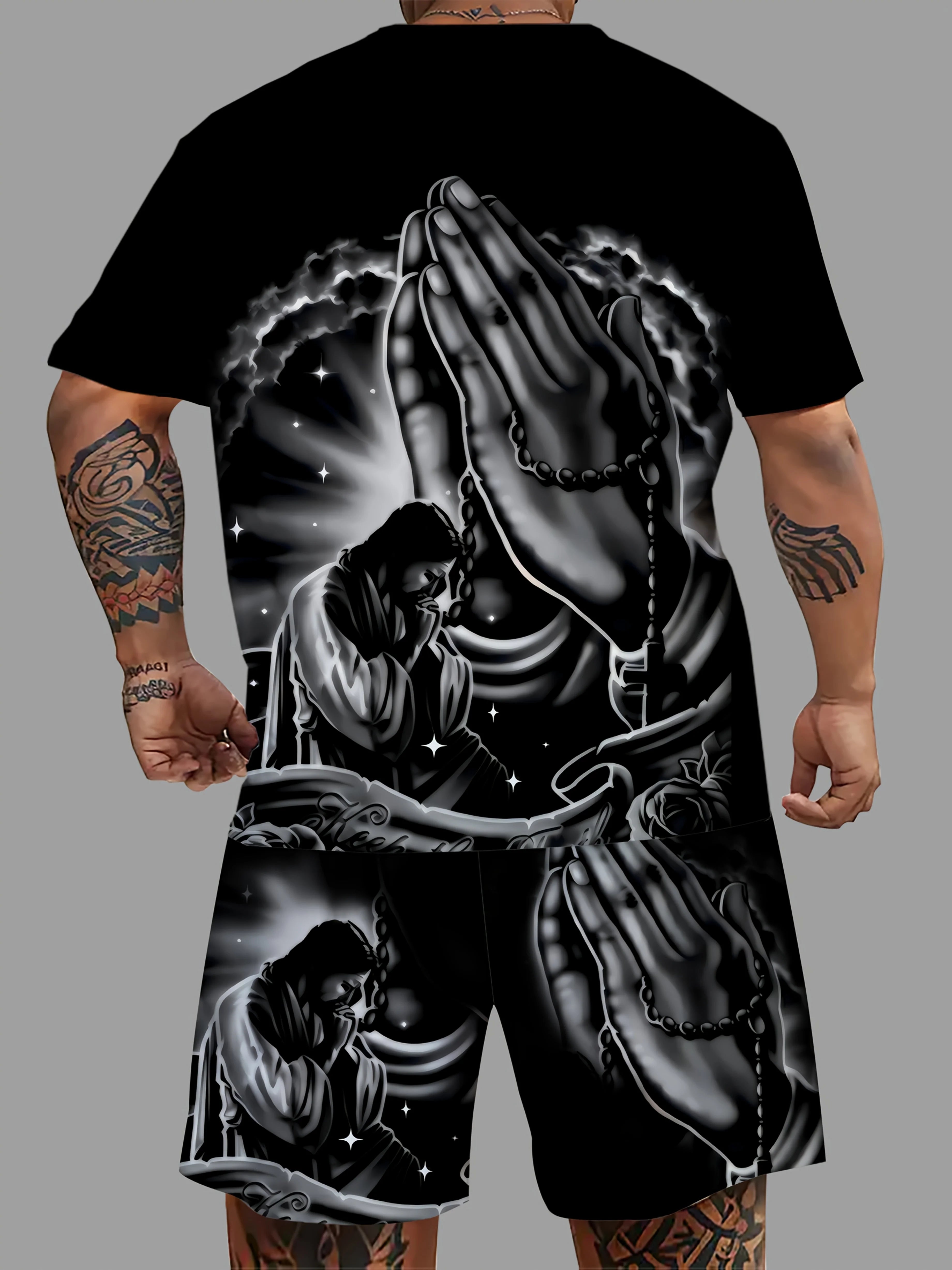 Cristianismo orar camisetas moda 3d jesus impressão camiseta para roupas masculinas casual o-pescoço oversized manga curta masculino topos vintage
