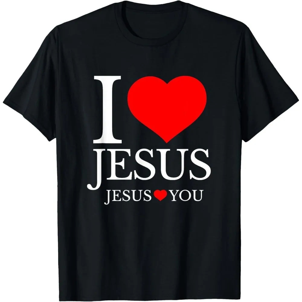 Eu amo jesus cristão camiseta unissex manga curta em torno do pescoço regular ajuste roupas confortáveis topos novo casual simples