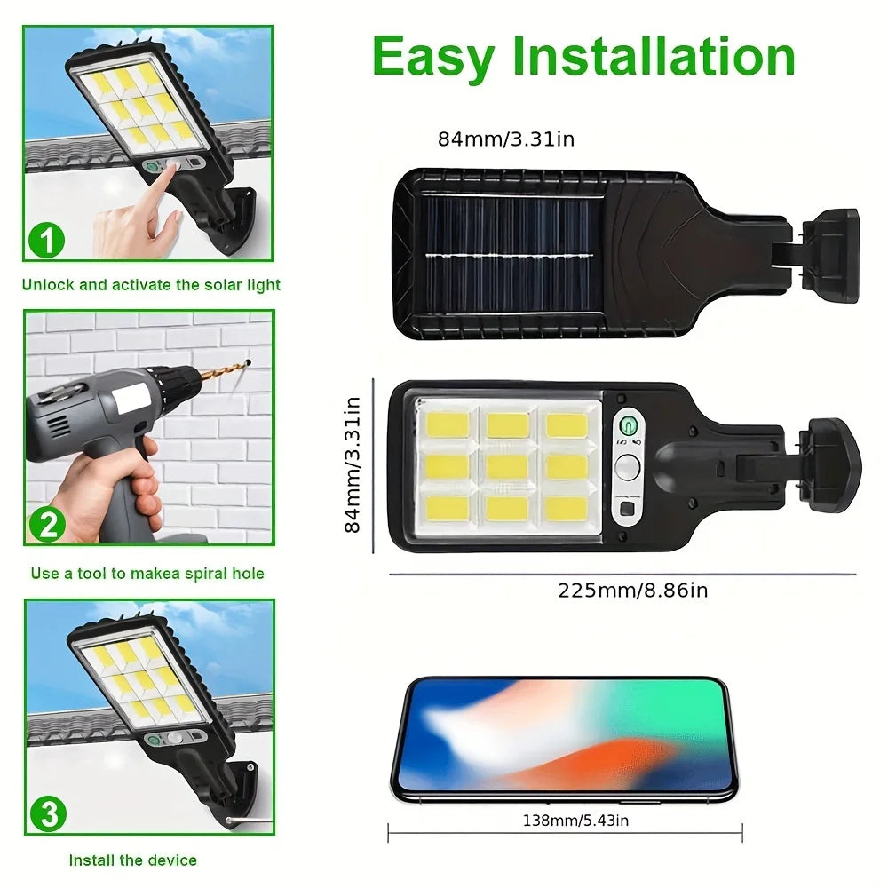Luminárias movidas a energia solar. Ao ar livre. À prova de água. Sensor de movimento. Com controle remoto.