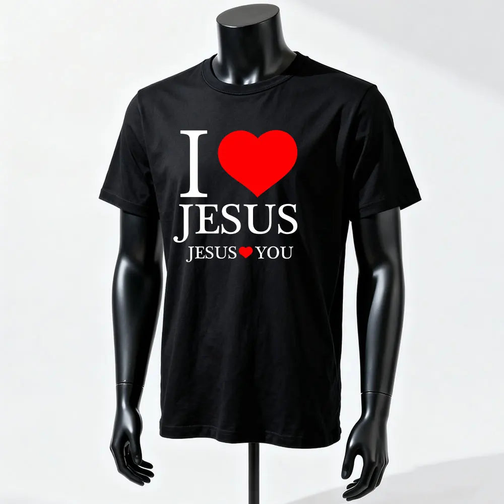 Eu amo jesus cristão camiseta unissex manga curta em torno do pescoço regular ajuste roupas confortáveis topos novo casual simples