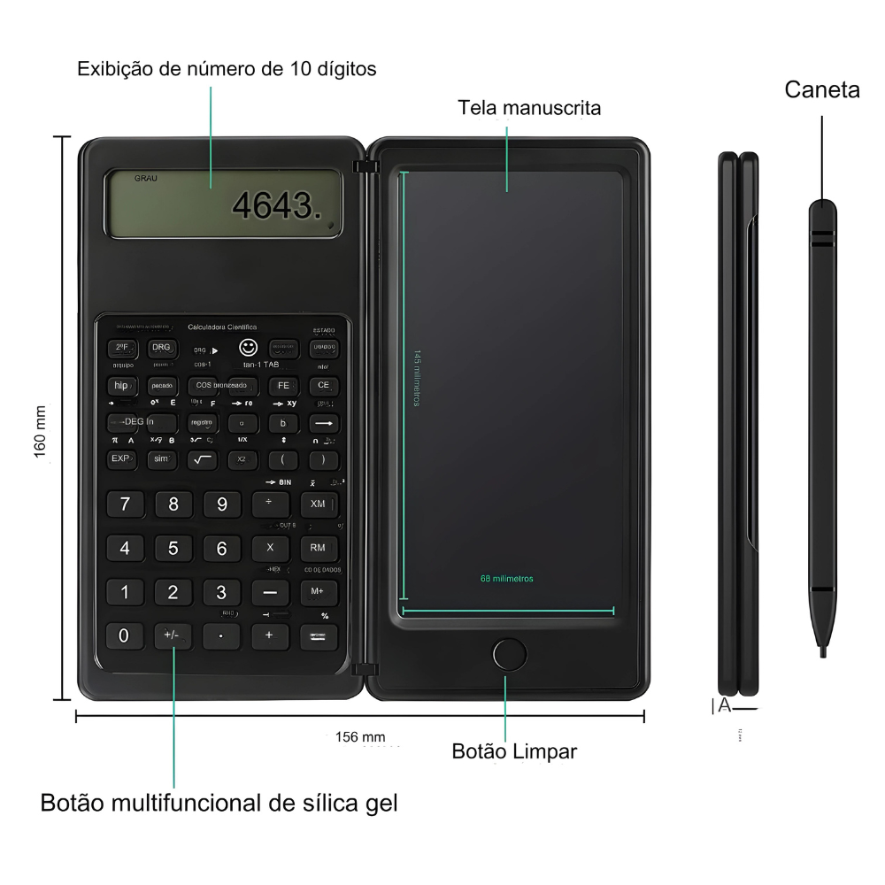 Calculadora científica dobrável com Caneta Stylus