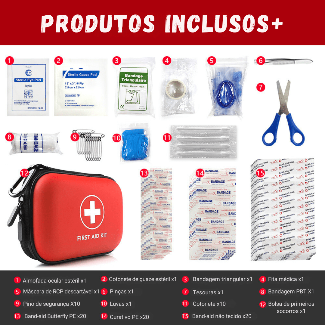 Kit Portátil de Primeiros Socorros Médicos Outdoor 91pçs - Survival